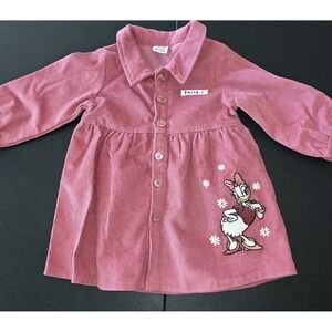 Collared Button Front Corduroy Toddler Girls Pink Daisy Duck Dress‎ 6-9 Months